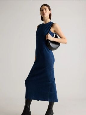 Quince Stretch Denim Maxi Dress Indigo   S